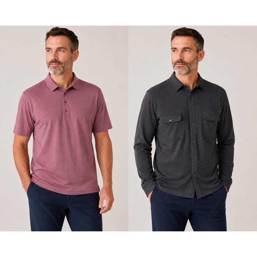 Fresh Clean Threads Polo & Shirt Cotton Blend Top Lot of 2 Pink Grey Mens Large